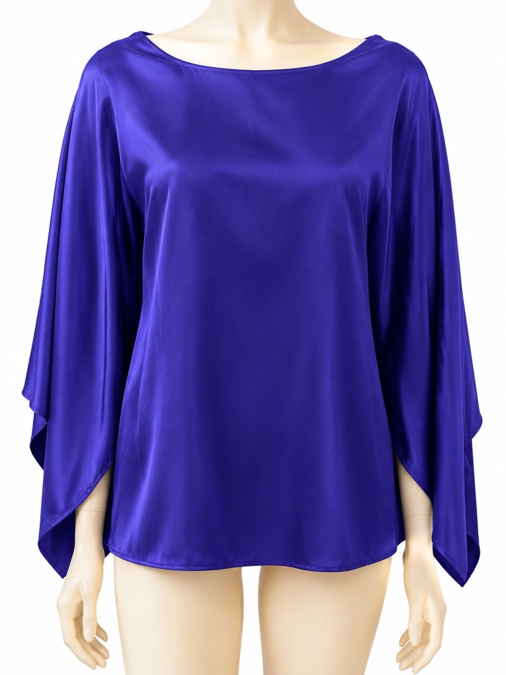 Royal Blue Silk Batwing Sleeve Blouse Made in USA
